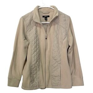 Style & Co Womens Medium Jacket, Full Zip Quilted Coat Pockets Beige Tan